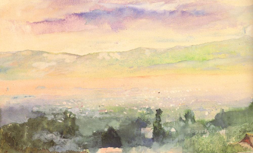 京都の風景を覆う霧の中の日の出 ジョン・ラファージ油絵